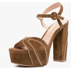 XYD Coffee Retro Chunky Heel Thick Platform Open Toe Buckle Ankle Strap Sandals